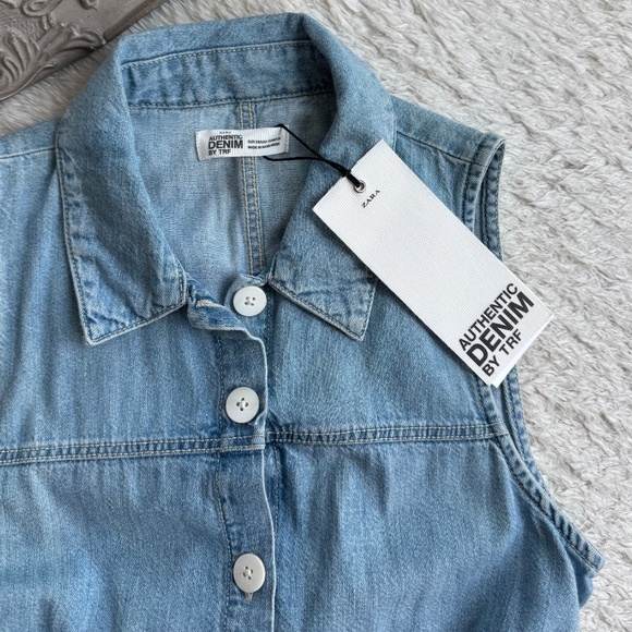 NWT Zara Denim Mini Belted Dress Collared Blue New XS 4365/012 - Picture 2 of 4